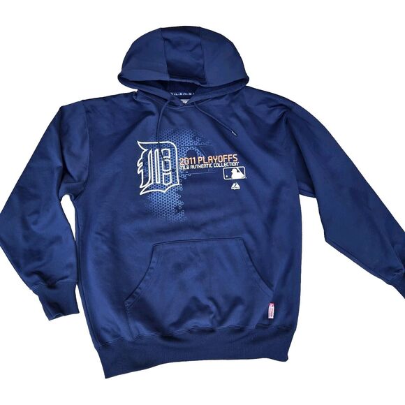Detroit Tigers 2011 Playoffs MLB Therma Base Mens Sz XL Hoodie By Majestic - Picture 1 of 7